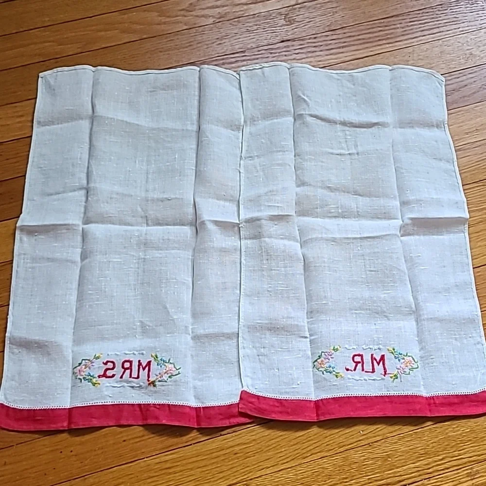 Vintage Hand Embroidered Mr. & Mrs. Hand Towels